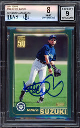 Ichiro Suzuki Autographed 2001 Topps Rookie Card #726 Seattle Mariners BGS 8 Auto Grade Mint 9 Beckett BAS #15465832