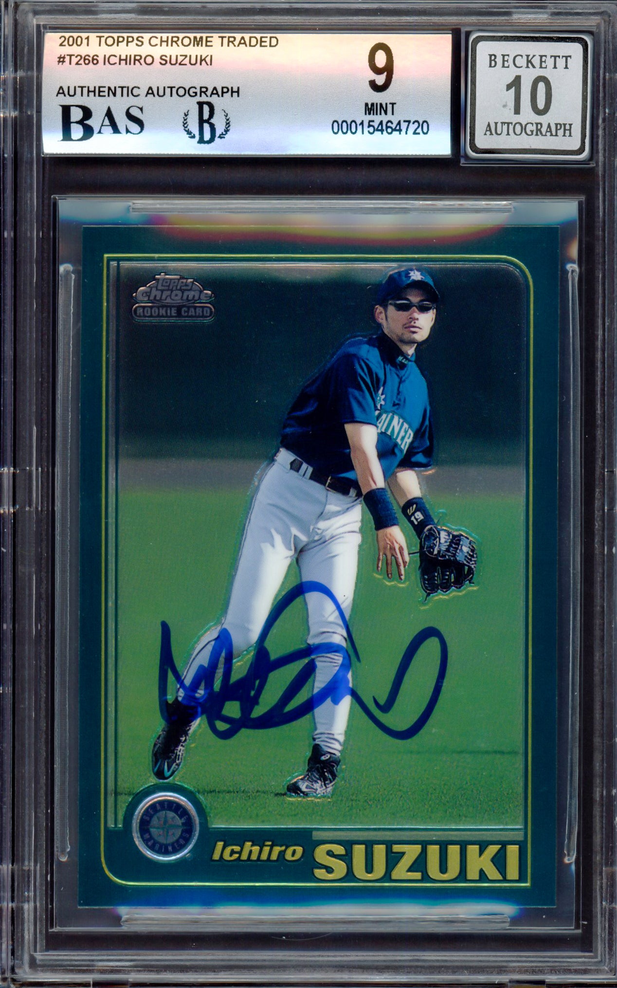Ichiro Suzuki Autographed 2001 Topps Chrome Traded Rookie Card #T266 Seattle Mariners BGS 9 Auto Grade Gem Mint 10 Beckett BAS #15464720