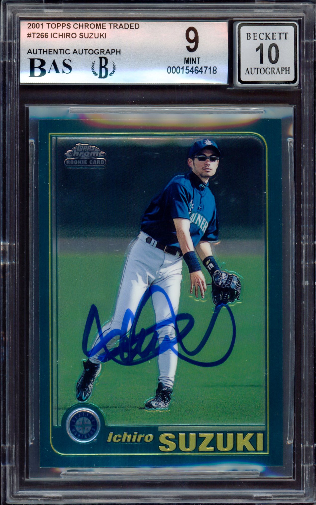 Ichiro Suzuki Autographed 2001 Topps Chrome Traded Rookie Card #T266 Seattle Mariners BGS 9 Auto Grade Gem Mint 10 Beckett BAS #15464718