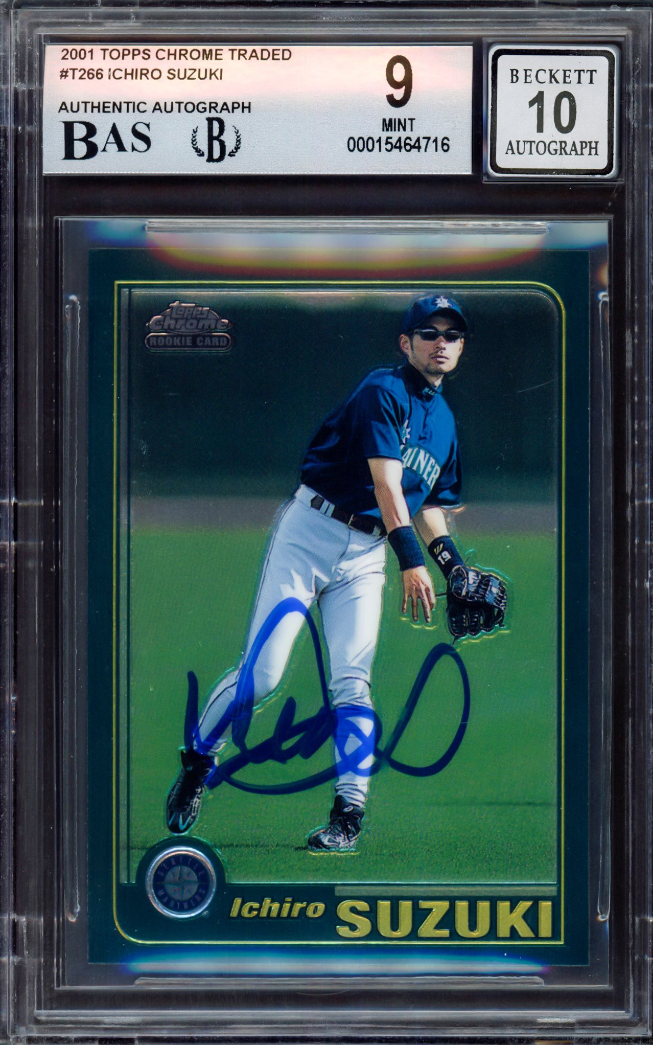 Ichiro Suzuki Autographed 2001 Topps Chrome Traded Rookie Card #T266 Seattle Mariners BGS 9 Auto Grade Gem Mint 10 Beckett BAS #15464716