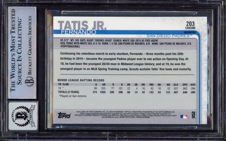 Fernando Tatis Jr. Autographed 2019 Topps Chrome Sepia Refractor Rookie Card #203 San Diego Padres BGS 9 Auto Grade Near Mint/Mint 8 Beckett BAS #15467838