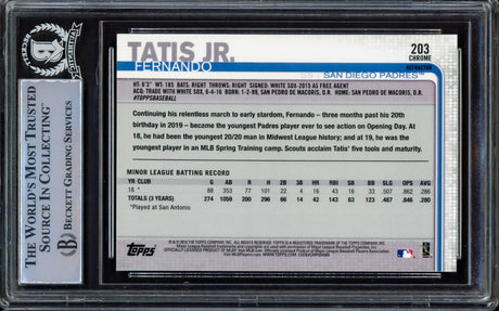 Fernando Tatis Jr. Autographed 2019 Topps Chrome Refractor Rookie Card #203 San Diego Padres (Bubbling) Beckett BAS #15470102