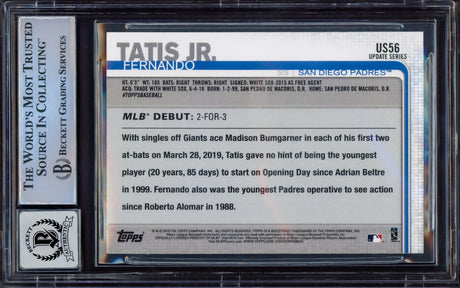 Fernando Tatis Jr. Autographed 2019 Topps Update Rookie Card #US56 San Diego Padres BGS 8.5 Auto Grade Mint 9 Beckett BAS #15468800