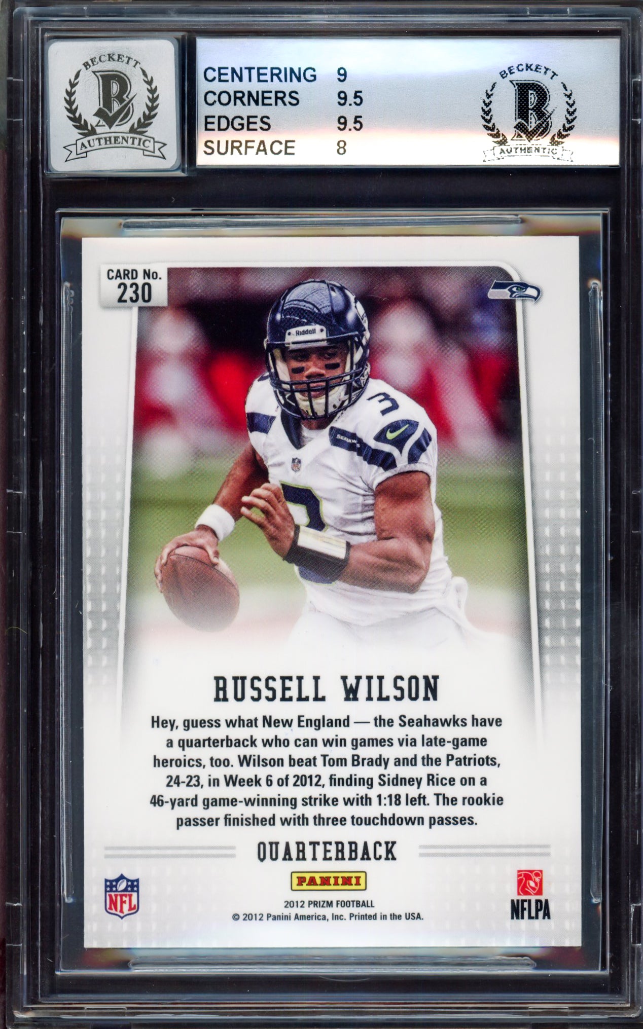Russell Wilson Autographed 2012 Panini Prizm Rookie Card #230B Seattle Seahawks BGS 8.5 Auto Grade Gem Mint 10 Beckett BAS #15465321