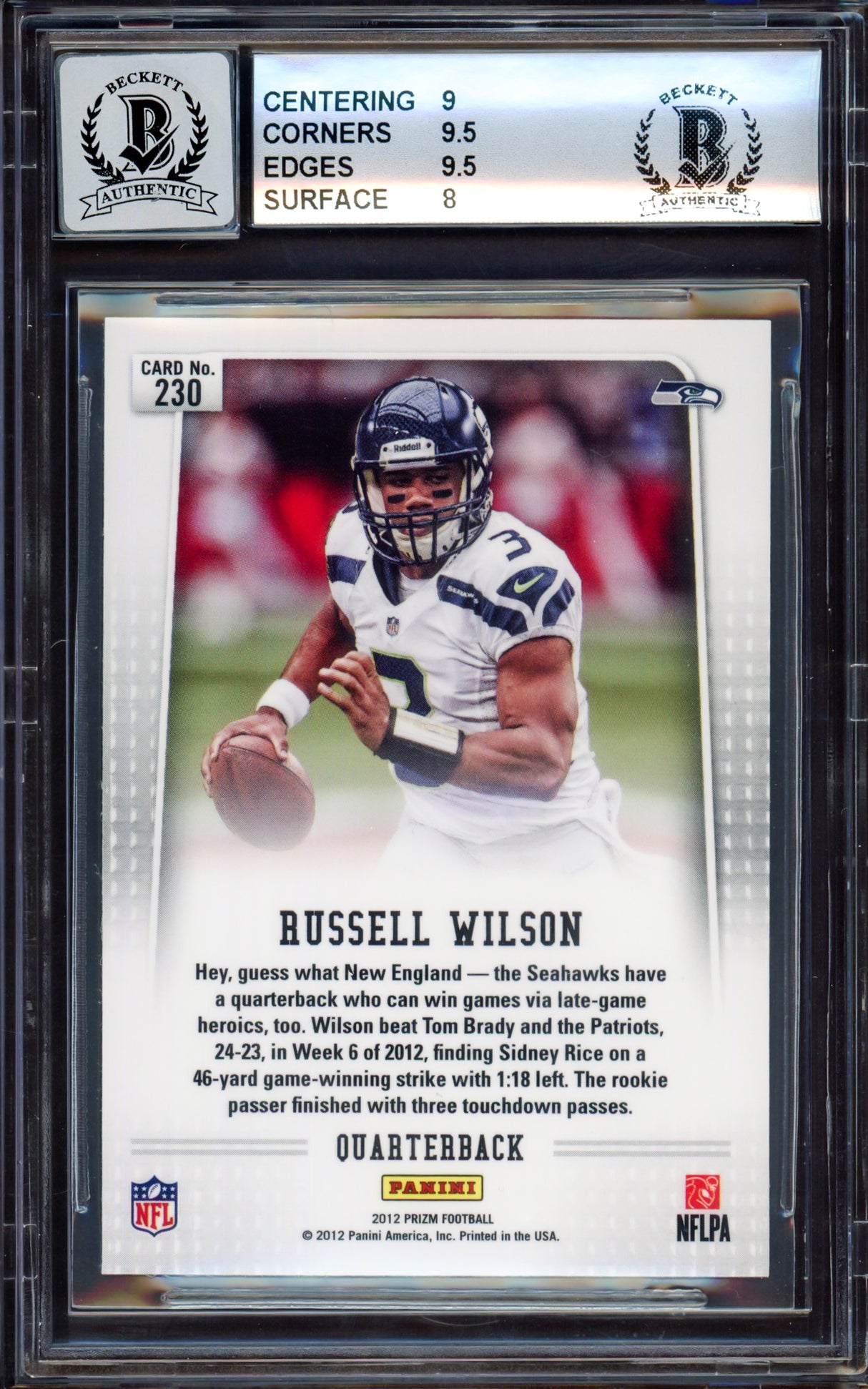 Russell Wilson Autographed 2012 Panini Prizm Rookie Card #230B Seattle Seahawks BGS 8.5 Auto Grade Mint 9 Beckett BAS #15465323
