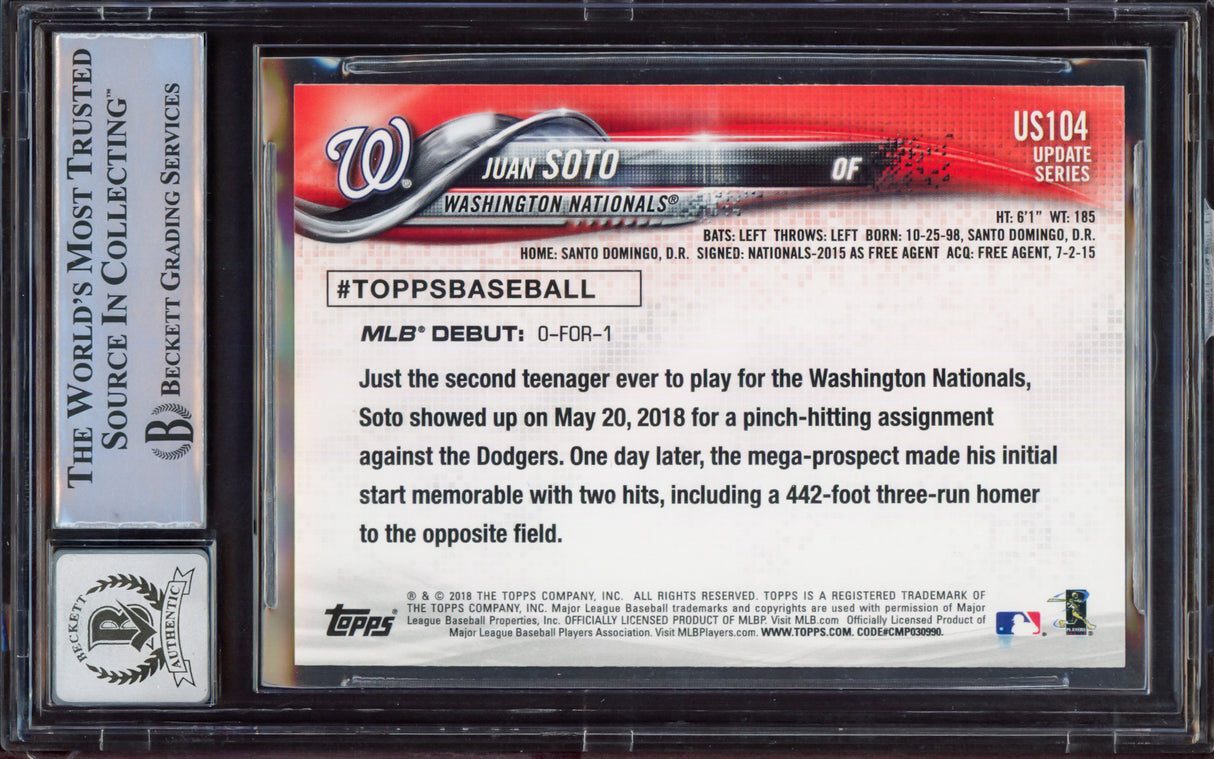 Juan Soto Autographed 2018 Topps Update Rookie Card #US104 New York Yankees BGS 8.5 Auto Grade Gem Mint 10 Beckett BAS Stock #213277