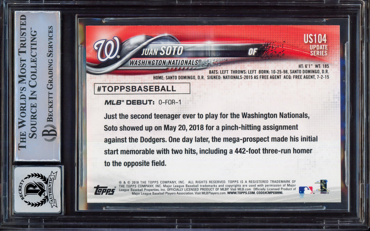Juan Soto Autographed 2018 Topps Update Rookie Card #US104 New York Yankees BGS 8.5 Auto Grade Near Mint/Mint 8 Beckett BAS Stock #213278