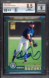 Ichiro Suzuki Autographed 2001 Topps Rookie Card #726 Seattle Mariners BGS 8.5 Auto Grade Mint 9 Beckett BAS Stock #213280