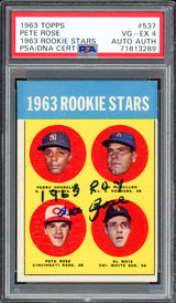 Pete Rose Autographed 1963 Topps Rookie Card #537 Cincinnati Reds PSA 4 "1963 ROY" PSA/DNA #71813289