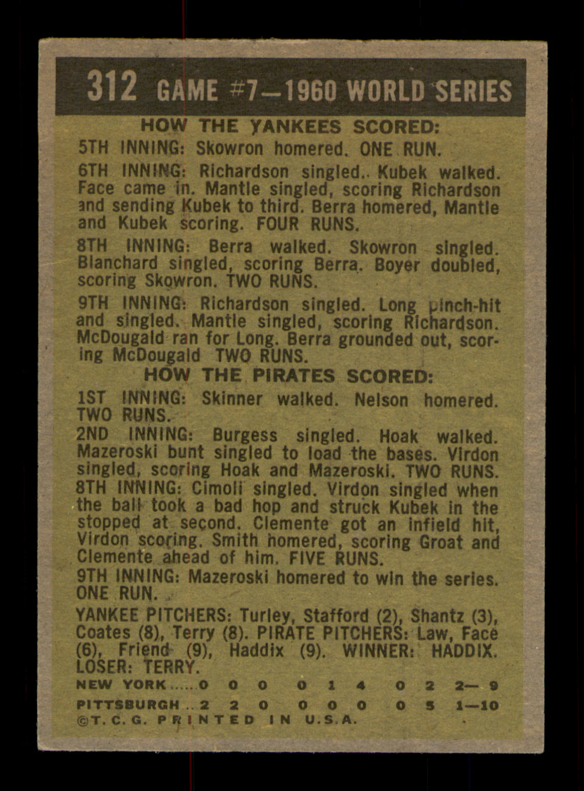Bill Mazeroski Autographed 1961 Topps Card #312 Pittsburgh Pirates SKU #213600
