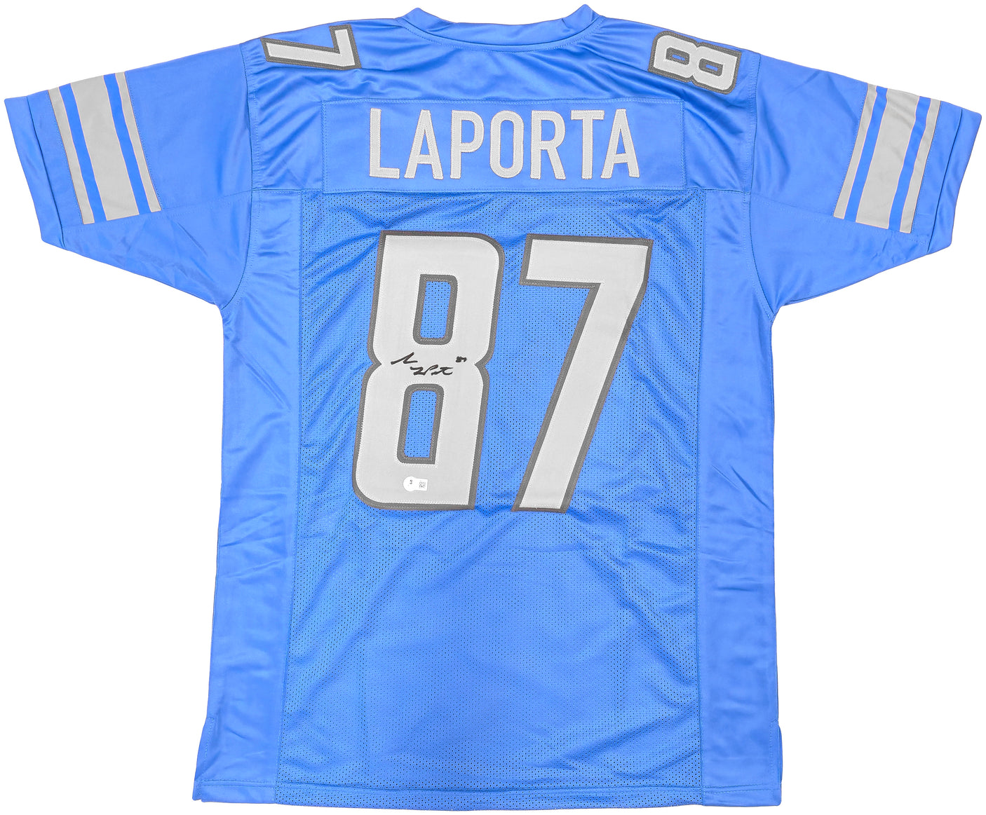 Detroit Lions Sam LaPorta Autographed Blue Jersey Beckett BAS Witness Stock #225898