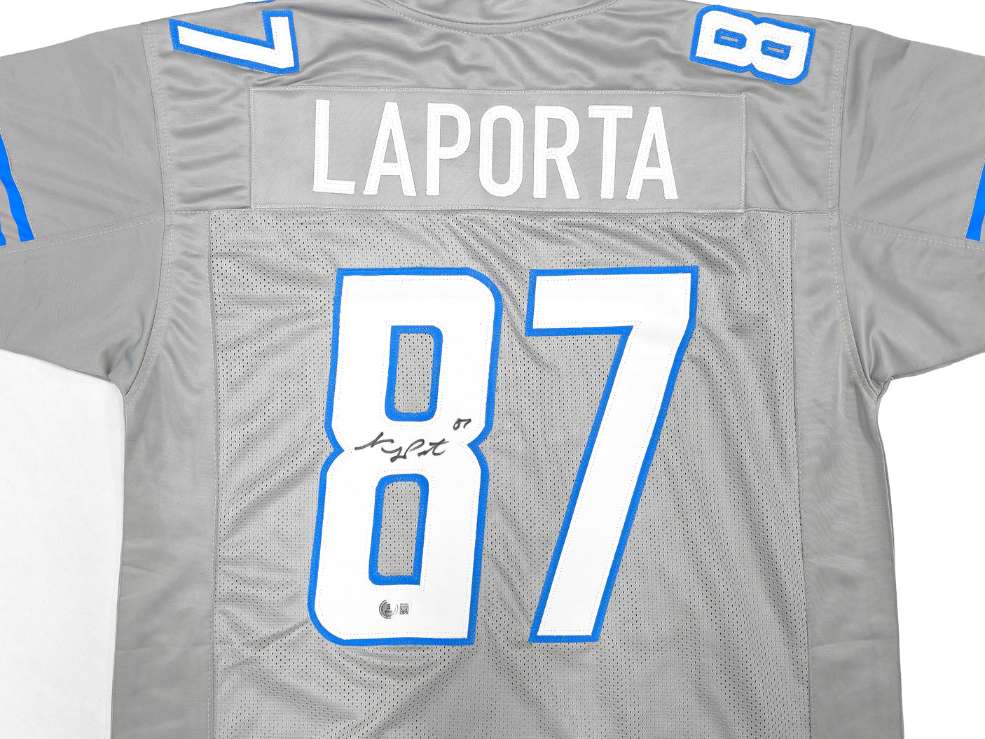 Detroit Lions Sam LaPorta Autographed Gray Jersey Beckett BAS Witness Stock #225899