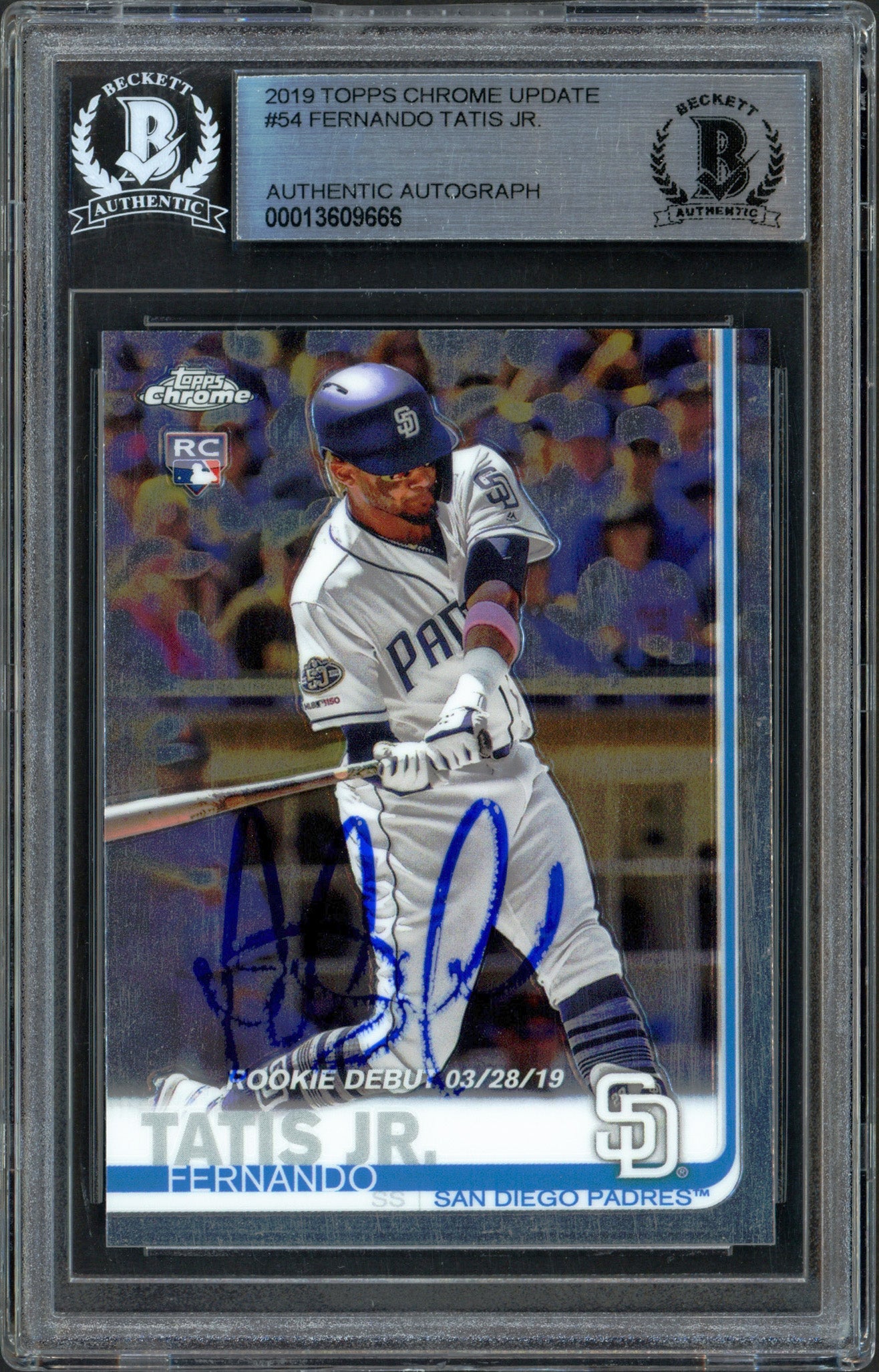 Fernando Tatis Jr. Autographed 2019 Topp Chrome Update Rookie Card #54 San Diego Padres (Bubbling) Beckett BAS Stock #239739