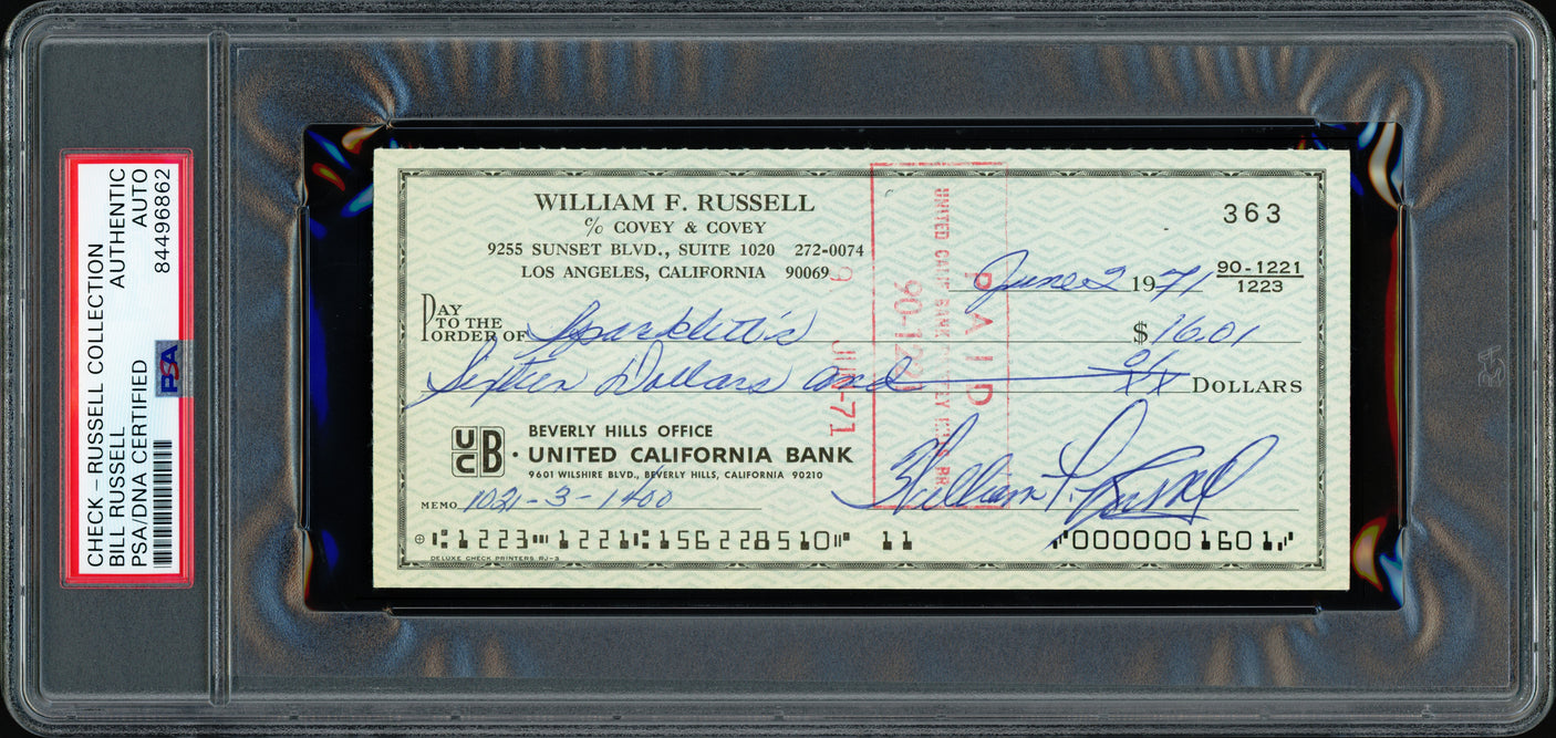 Bill Russell Autographed 3x6 Check Boston Celtics PSA/DNA Stock #239747