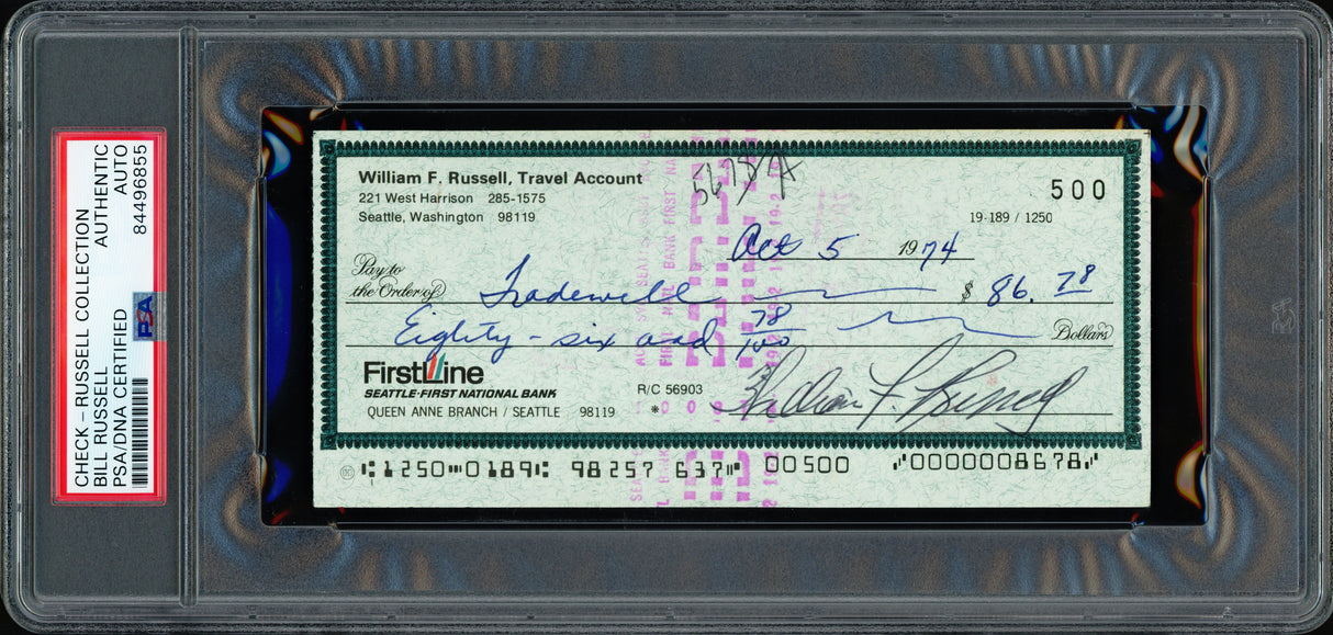 Bill Russell Autographed 3x6 Check Boston Celtics PSA/DNA Stock #239748