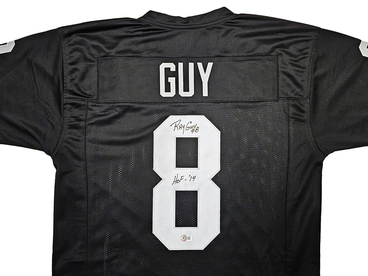 Oakland Raiders Ray Guy Autographed Black Jersey "HOF '14" Beckett BAS QR Stock #212446