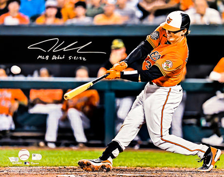 Adley Rutschman Autographed Framed 16x20 Photo Baltimore Orioles Debut First Hit "MLB Debut 5-21-22" Fanatics Holo Stock #221130
