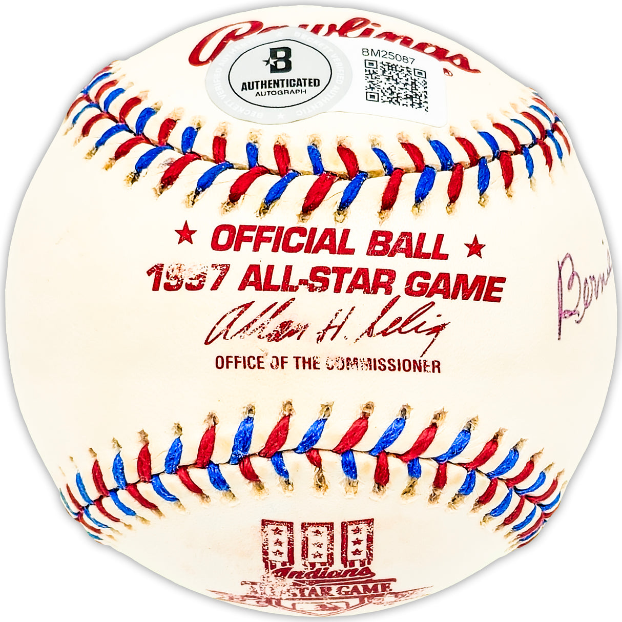 Barney Bernie Mussill Autographed Official 1997 All Star Game Logo Baseball Philadelphia Phillies Beckett BAS QR #BM25087