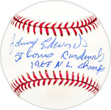 Johnny Edwards Autographed Official MLB Baseball St. Louis Cardinals "1968 NL Champs" Beckett BAS QR #BM25100