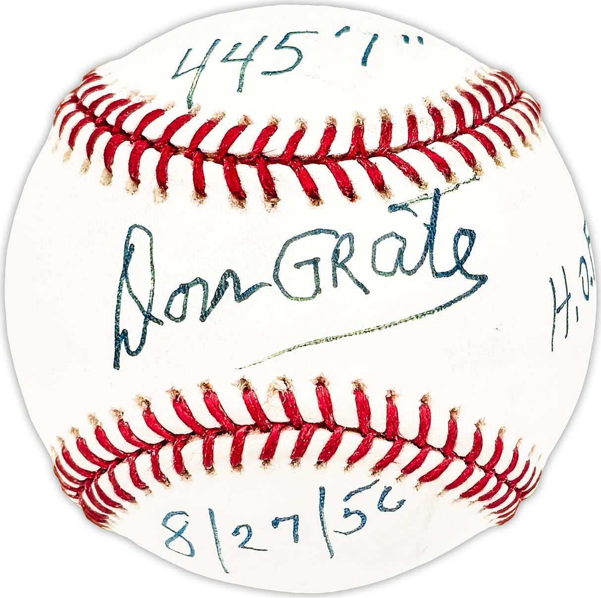 Don Grate Autographed Official MLB Baseball Philadelphia Phillies 445'1" 8/27/56 HOF Beckett BAS QR #BM25513