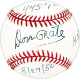 Don Grate Autographed Official MLB Baseball Philadelphia Phillies 445'1" 8/27/56 HOF Beckett BAS QR #BM25513