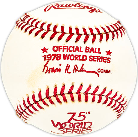 Mike Heath Autographed Official 1978 World Series Logo MLB Baseball New York Yankees "#46 78 WS Champs" Beckett BAS QR #BM25619