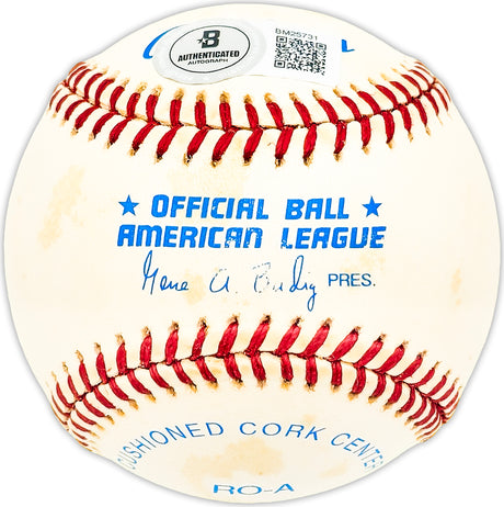 Jim Delsing Autographed Official AL Baseball New York Yankees, Detroit Tigers Beckett BAS QR #BM25731