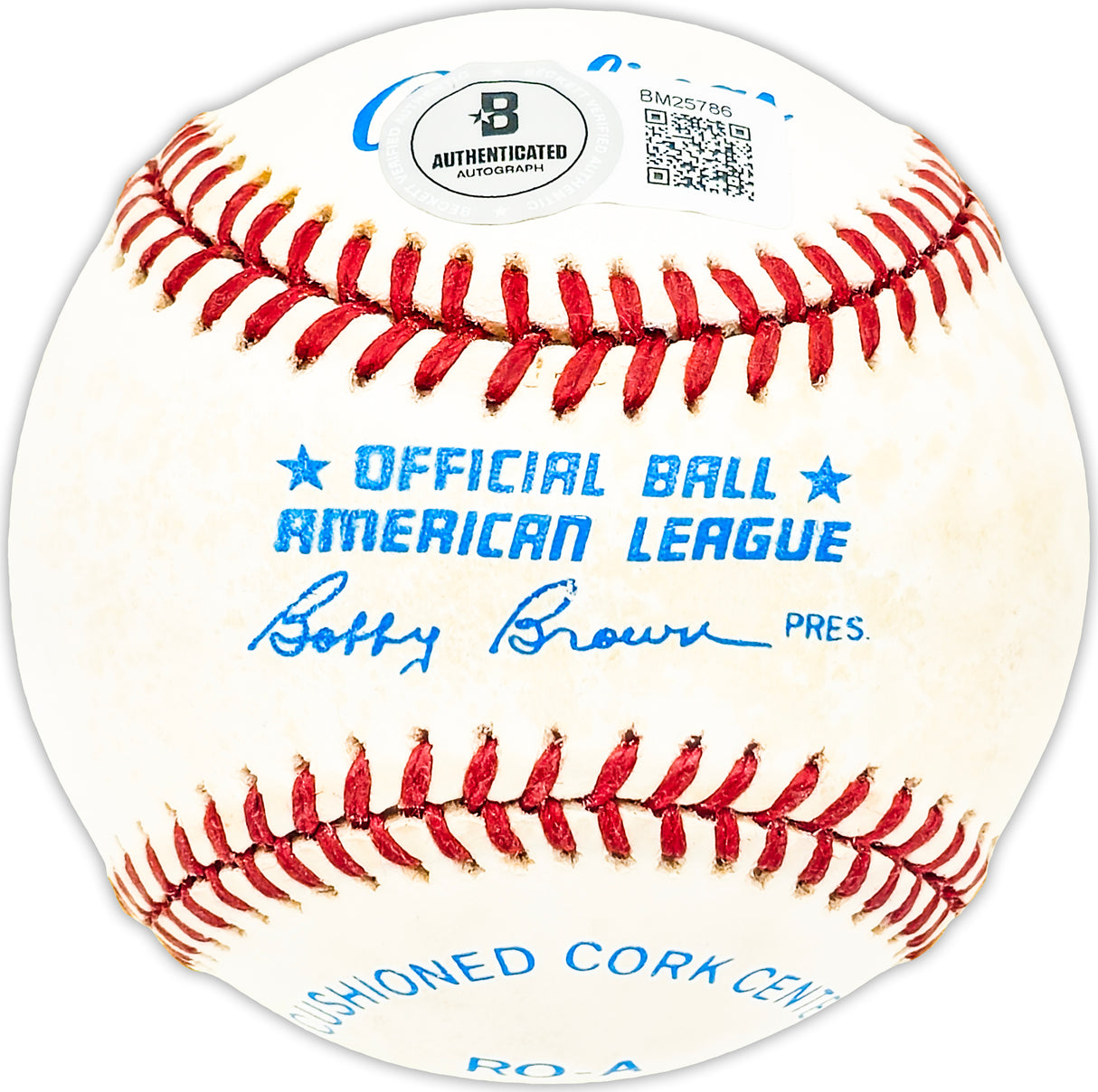 George Bell Autographed Official AL Baseball Blue Toronto Blue Jays, Chicago Cubs Beckett BAS QR #BM25786