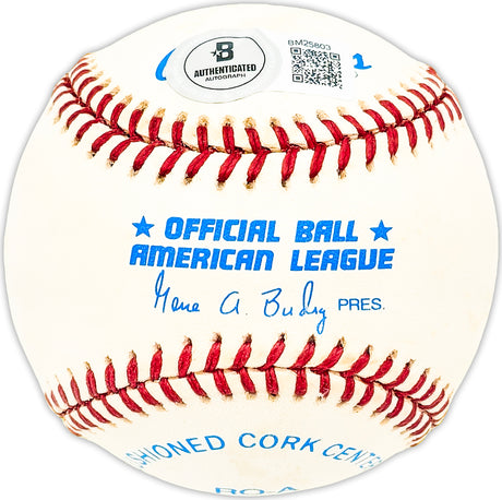 Bo Belinsky Autographed Official AL Baseball California Angels "5/5/62 No Hitter" Beckett BAS QR #BM25803