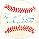 Otis Scat Davis Autographed Official NL Baseball Brooklyn Dodgers "1946" Beckett BAS QR #BM25342