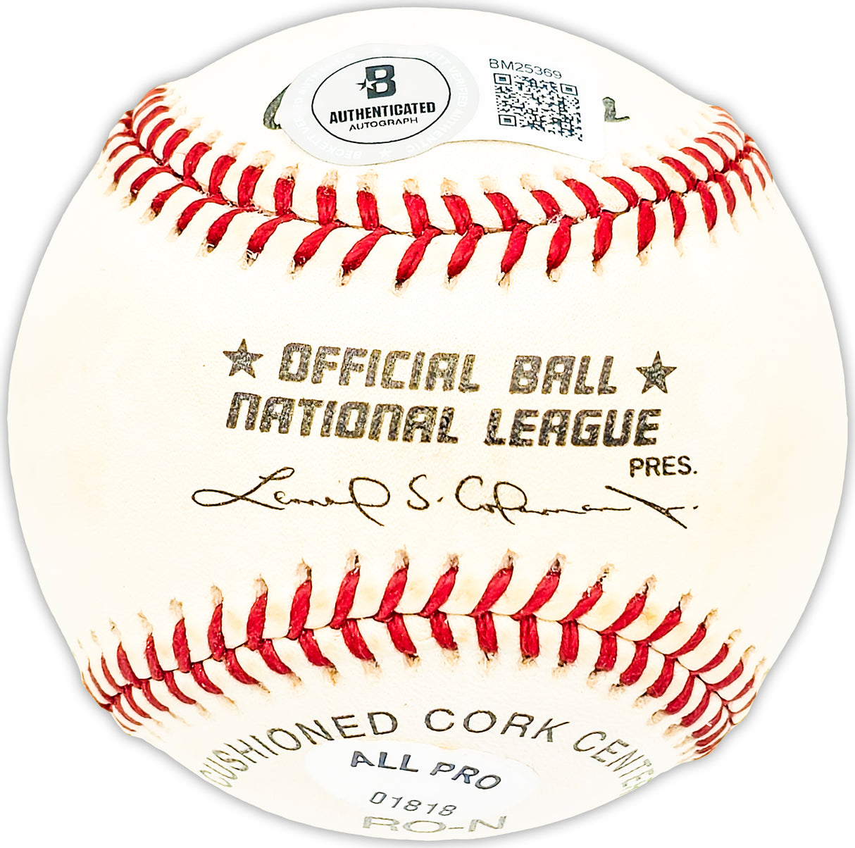 Rod Beck Autographed Official NL Baseball San Francisco Giants, Chicago Cubs Beckett BAS QR #BM25369