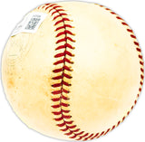 Mickey Grasso Autographed Official Harridge AL Baseball Cleveland Indians, San Francisco Giants Beckett BAS QR #BM25398