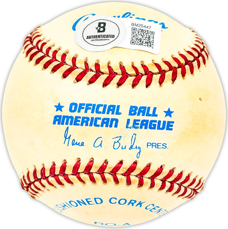 Ed Eddie Watt Autographed Official AL Baseball Baltimore Orioles Beckett BAS QR #BM25447