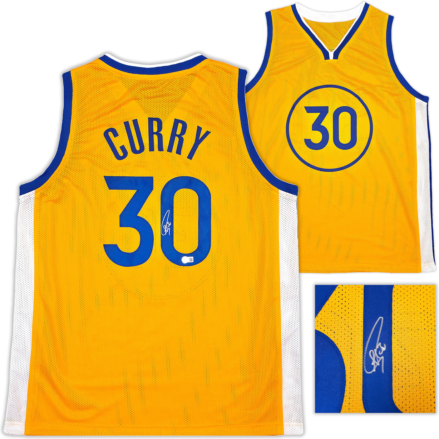 Golden State Warriors Stephen Curry Autographed Yellow Jersey Beckett BAS Stock #238842