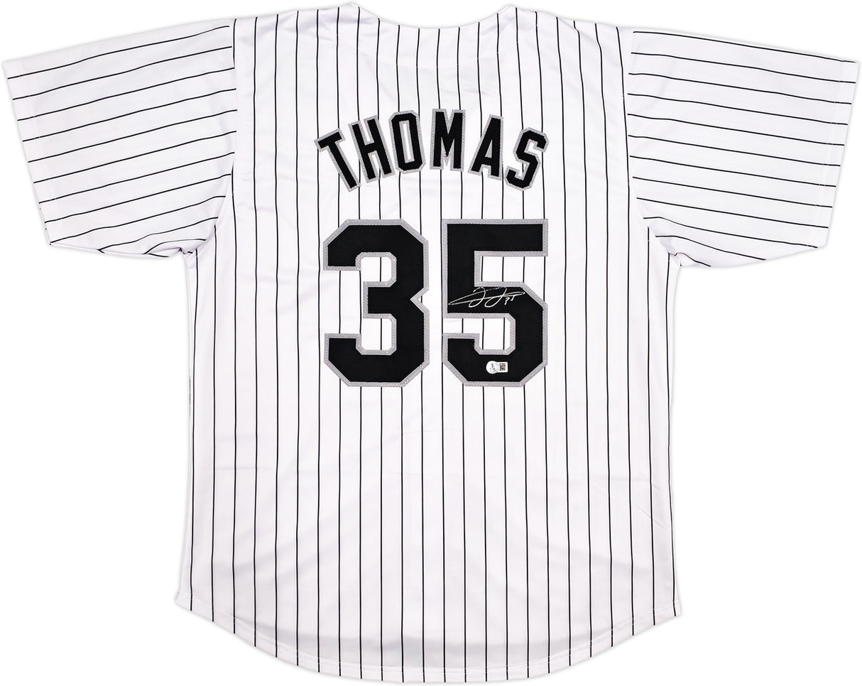 Chicago White Sox Frank Thomas Autographed White Pinstripe Jersey Beckett BAS Witness Stock #239749