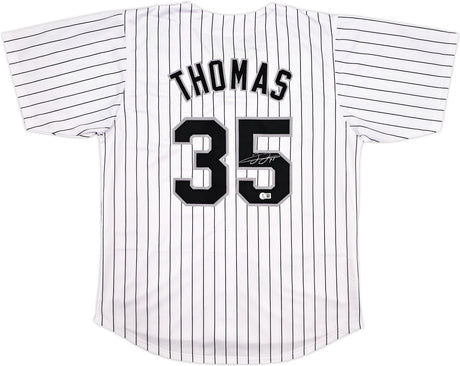 Chicago White Sox Frank Thomas Autographed White Pinstripe Jersey Beckett BAS Witness Stock #239749