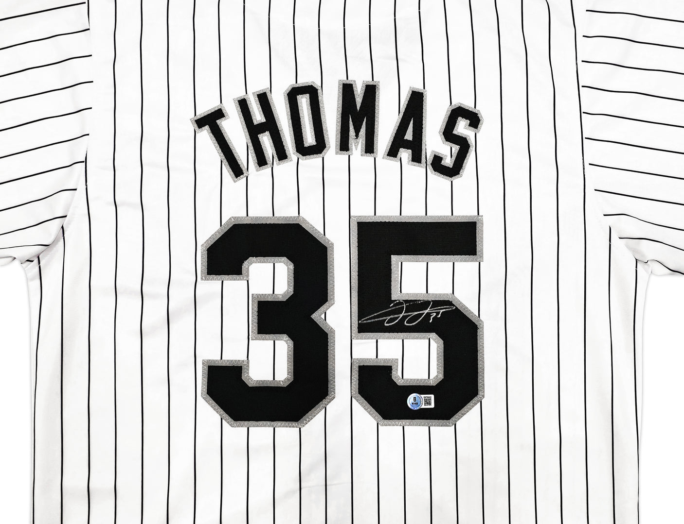 Chicago White Sox Frank Thomas Autographed White Pinstripe Jersey Beckett BAS Witness Stock #239749