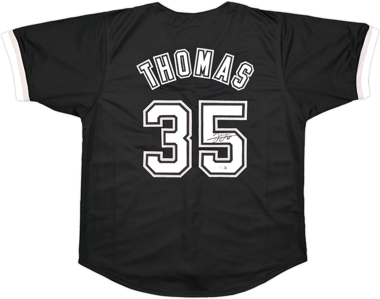 Chicago White Sox Frank Thomas Autographed Black Jersey Beckett BAS Witness Stock #239750