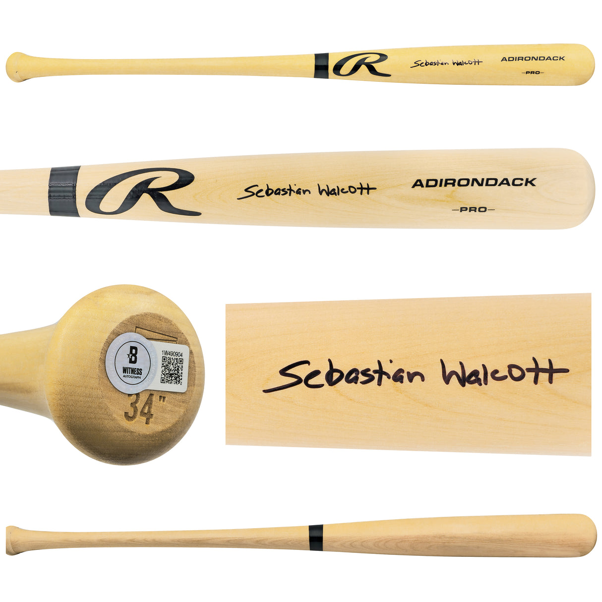 Sebastian Walcott Autographed Blonde Rawlings Adirondack Baseball Bat Texas Rangers Full Name Beckett BAS Witness Stock #227312