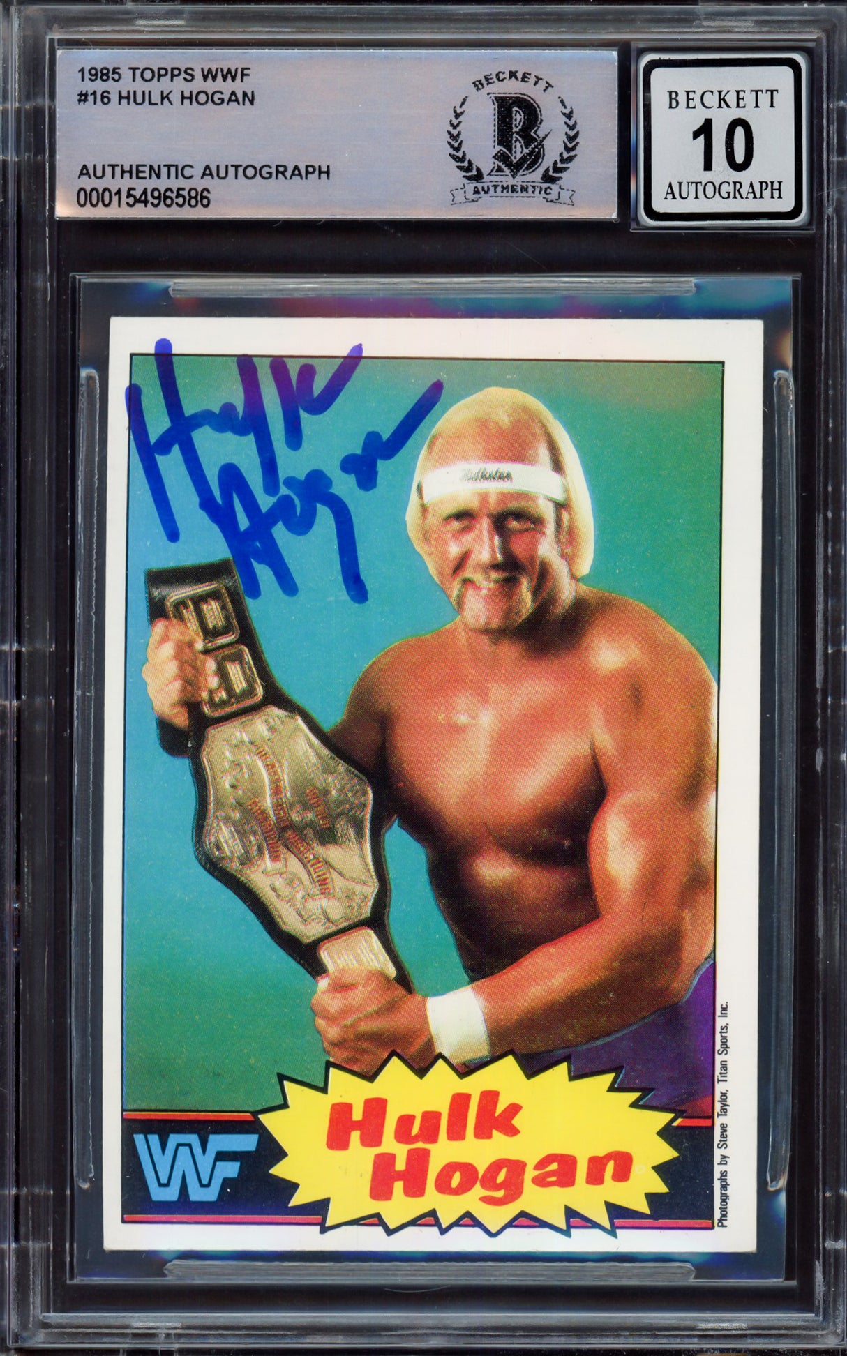 Hulk Hogan Autographed 1985 Topps WWF Rookie Card #16 Auto Grade Gem Mint 10 Beckett BAS #15496586