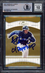 Ichiro Suzuki Autographed 2001 Donruss Classics Rookie Card #146 Seattle Mariners Auto Grade Gem Mint 10 "01 ROY/MVP" #141/585 Beckett BAS #15497793
