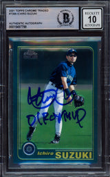 Ichiro Suzuki Autographed 2001 Topps Chrome Traded Rookie Card #T266 Seattle Mariners Auto Grade Gem Mint 10 "01 ROY/MVP" Beckett BAS #15497798