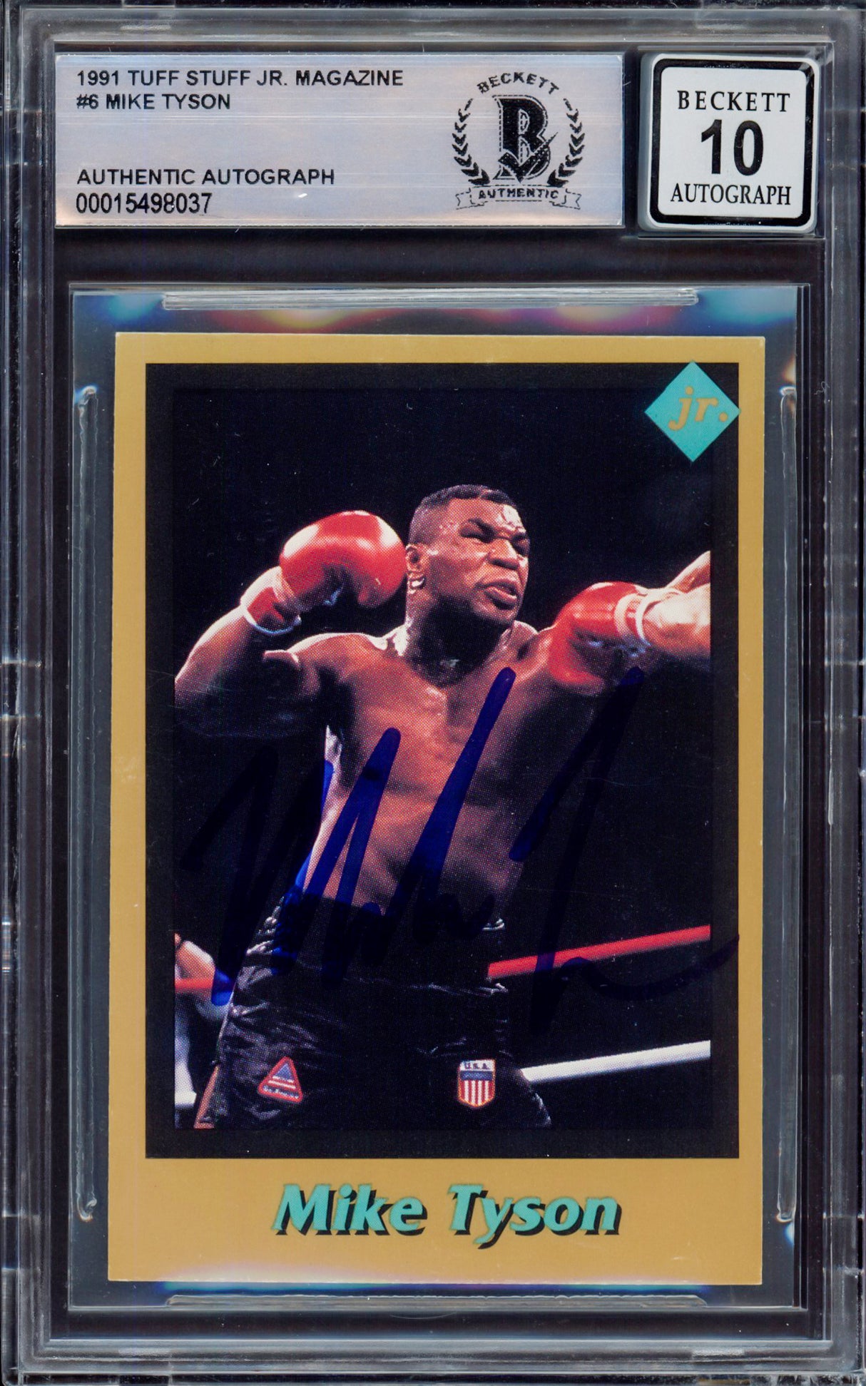 Mike Tyson Autographed 1991 Tuff Stuff Jr. Magazine Card #6 Auto Grade Gem Mint 10 Beckett BAS #15498037