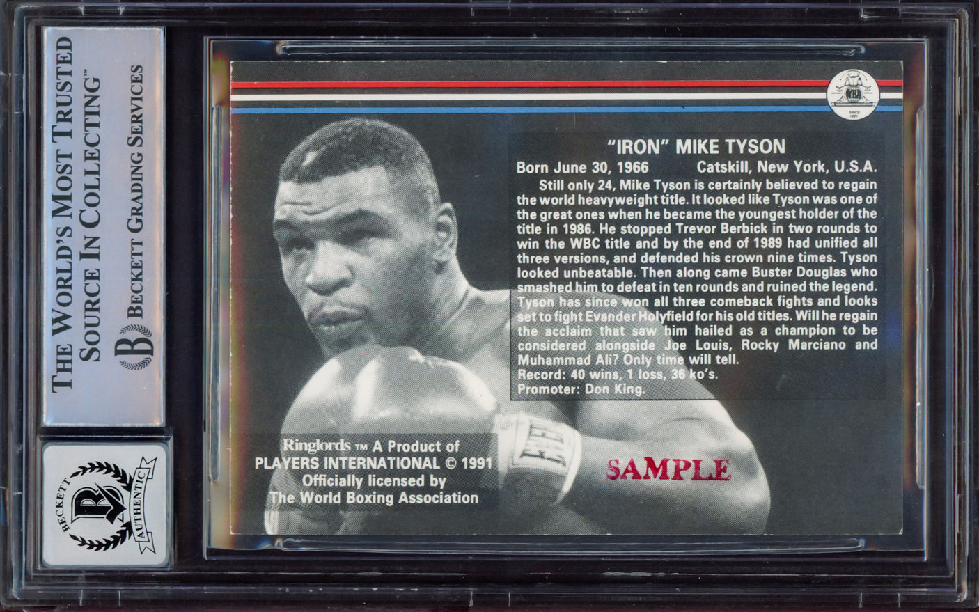 Mike Tyson Autographed 1991 Players International Ringlords Sample Card Auto Grade Gem Mint 10 Beckett BAS #15498043