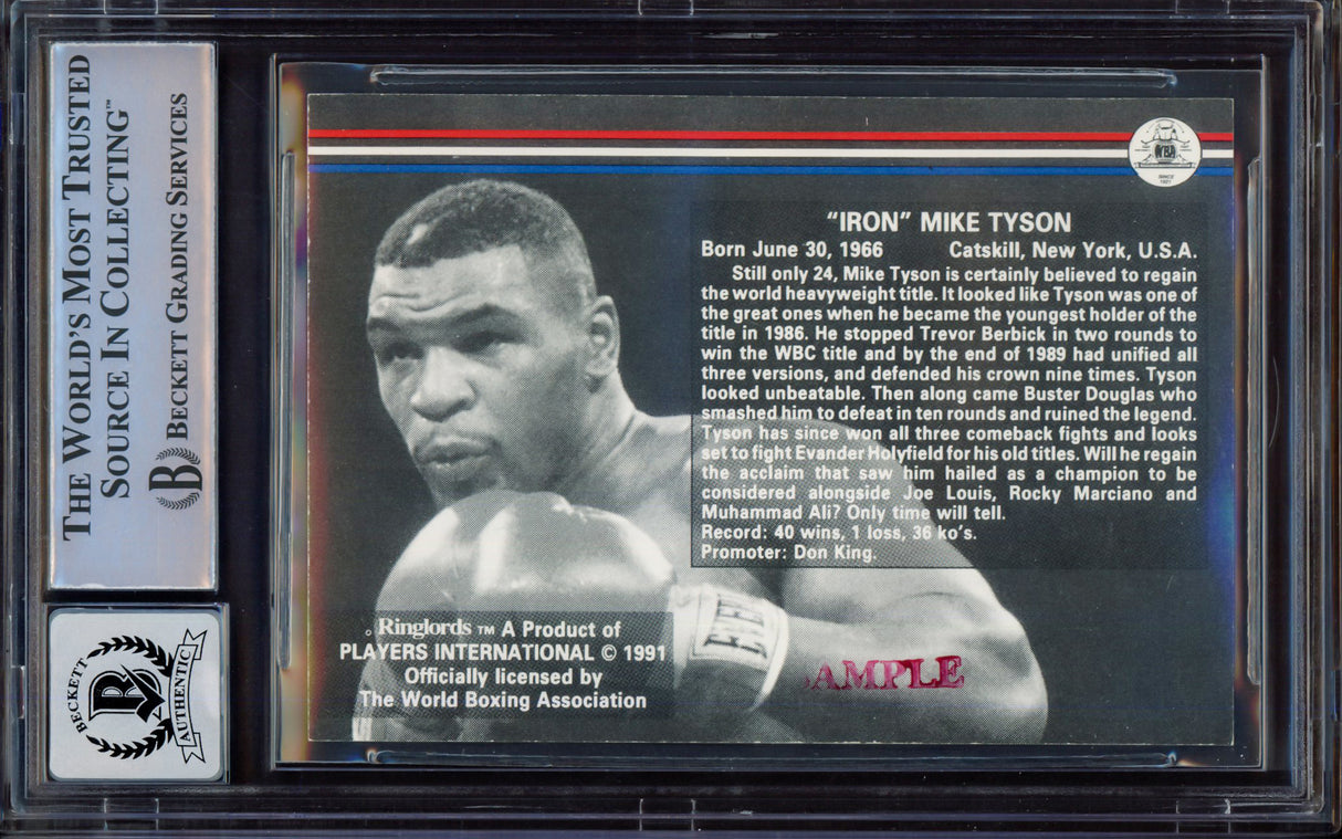 Mike Tyson Autographed 1991 Players International Ringlords Sample Card Auto Grade Gem Mint 10 Beckett BAS #15498049
