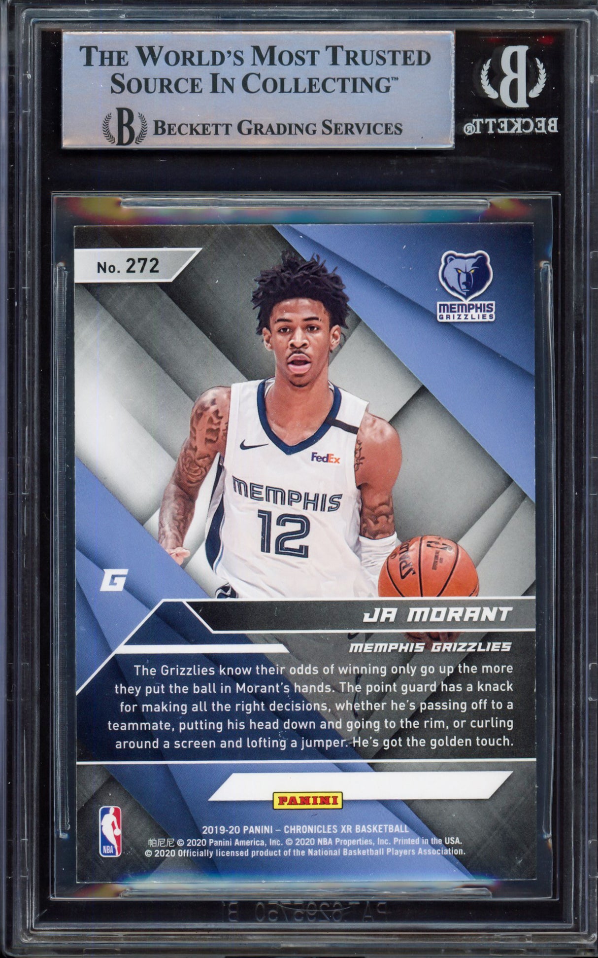 Ja Morant Autographed 2019-20 Panini Chronicles XR Rookie Card #272 Memphis Grizzlies Beckett BAS #15248868