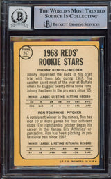 Johnny Bench Autographed 1968 Topps Rookie Card #247A Cincinnati Reds Auto Grade Gem Mint 10 Beckett BAS #14867887