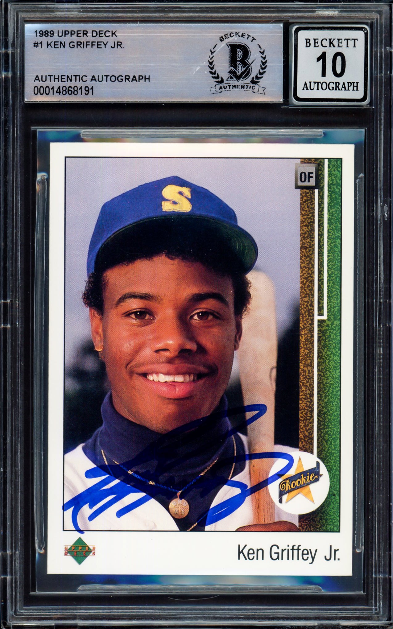 Ken Griffey Jr. Autographed 1989 Upper Deck Rookie Card #1 Auto Grade Gem Mint 10 Beckett BAS Stock #221635