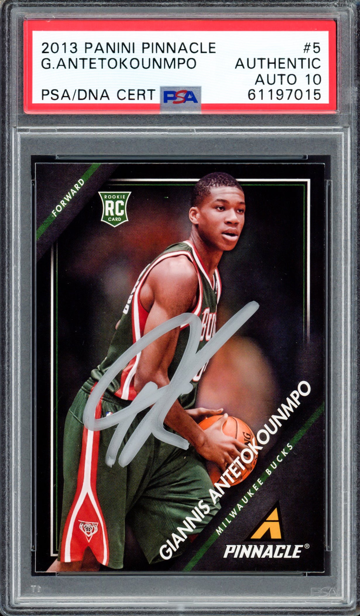 Giannis Antetokounmpo Autographed 2013 Panini Pinnacle Rookie Card #5 Milwaukee Bucks Auto Grade Gem Mint 10 PSA/DNA #61197015