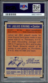 Julius Erving Autographed 1972-73 Topps Rookie Card #195 Virginia Squires PSA 7 Auto Grade Gem Mint 10 PSA/DNA #68016844